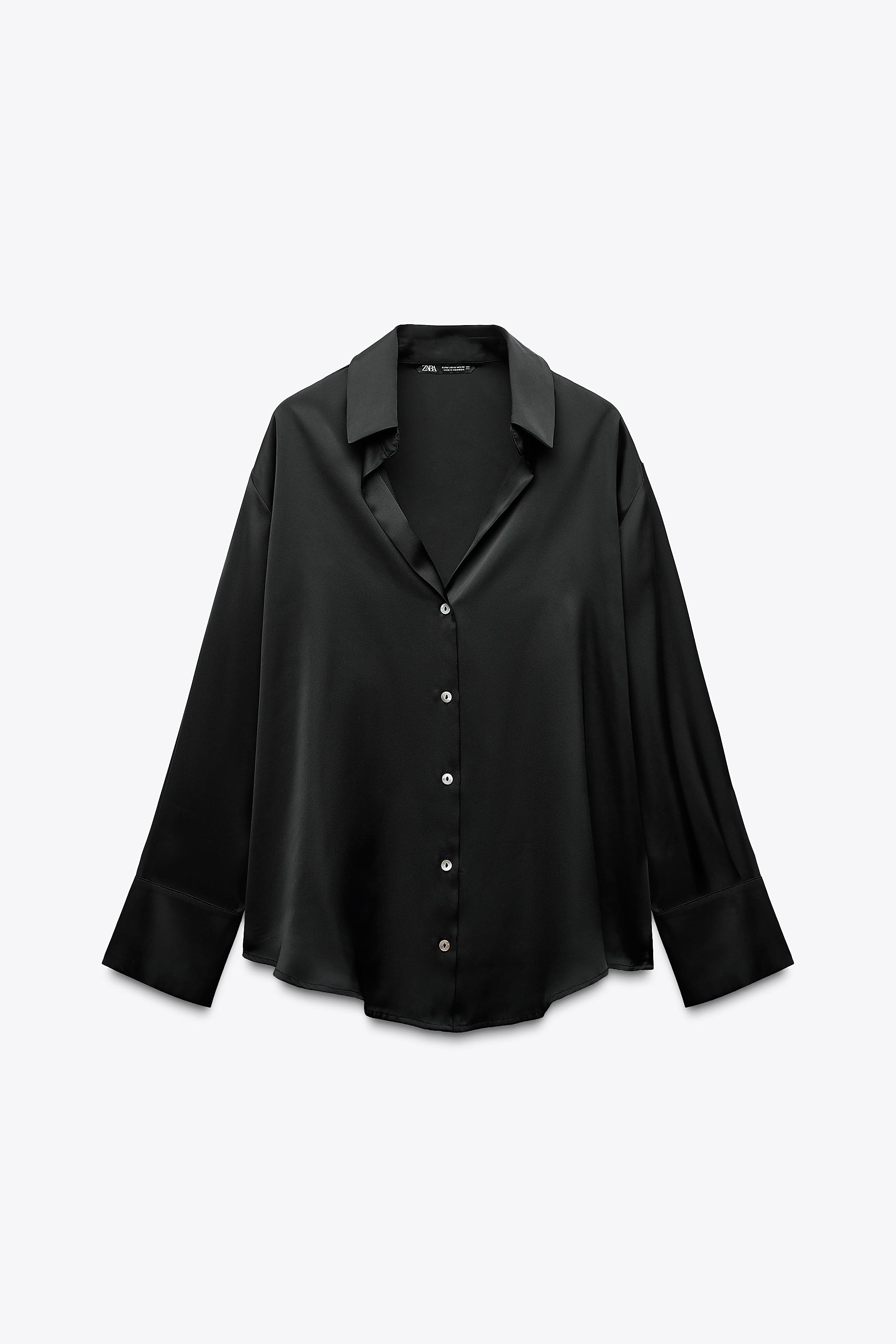 ZARA - 【ザラ】サテン ロング シャツ ワンピース Vネック 長袖