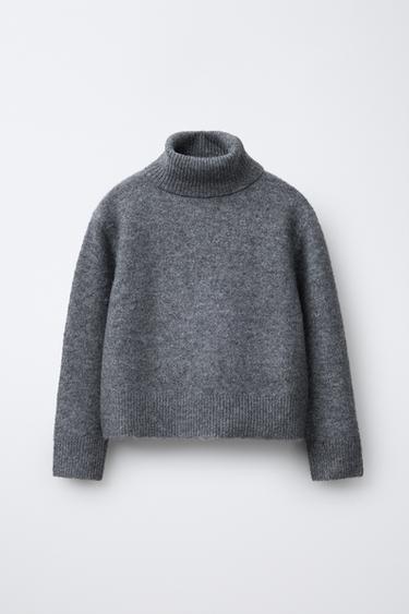 SWEATER DE MALHA LISA COM GOLA DOBRADA - Cinzento-médio da Zara