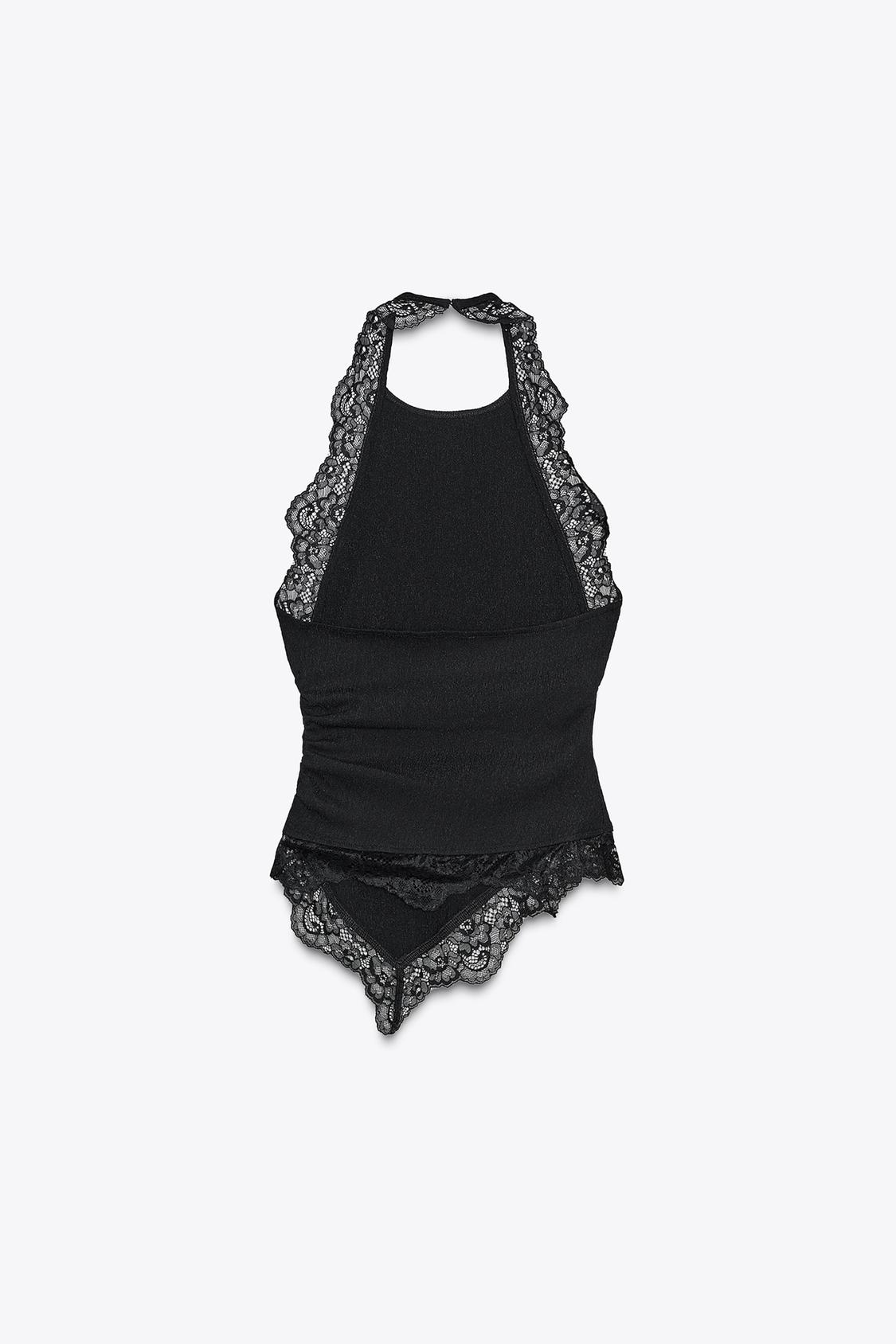 TEXTURED HALTER TOP WITH LACE
