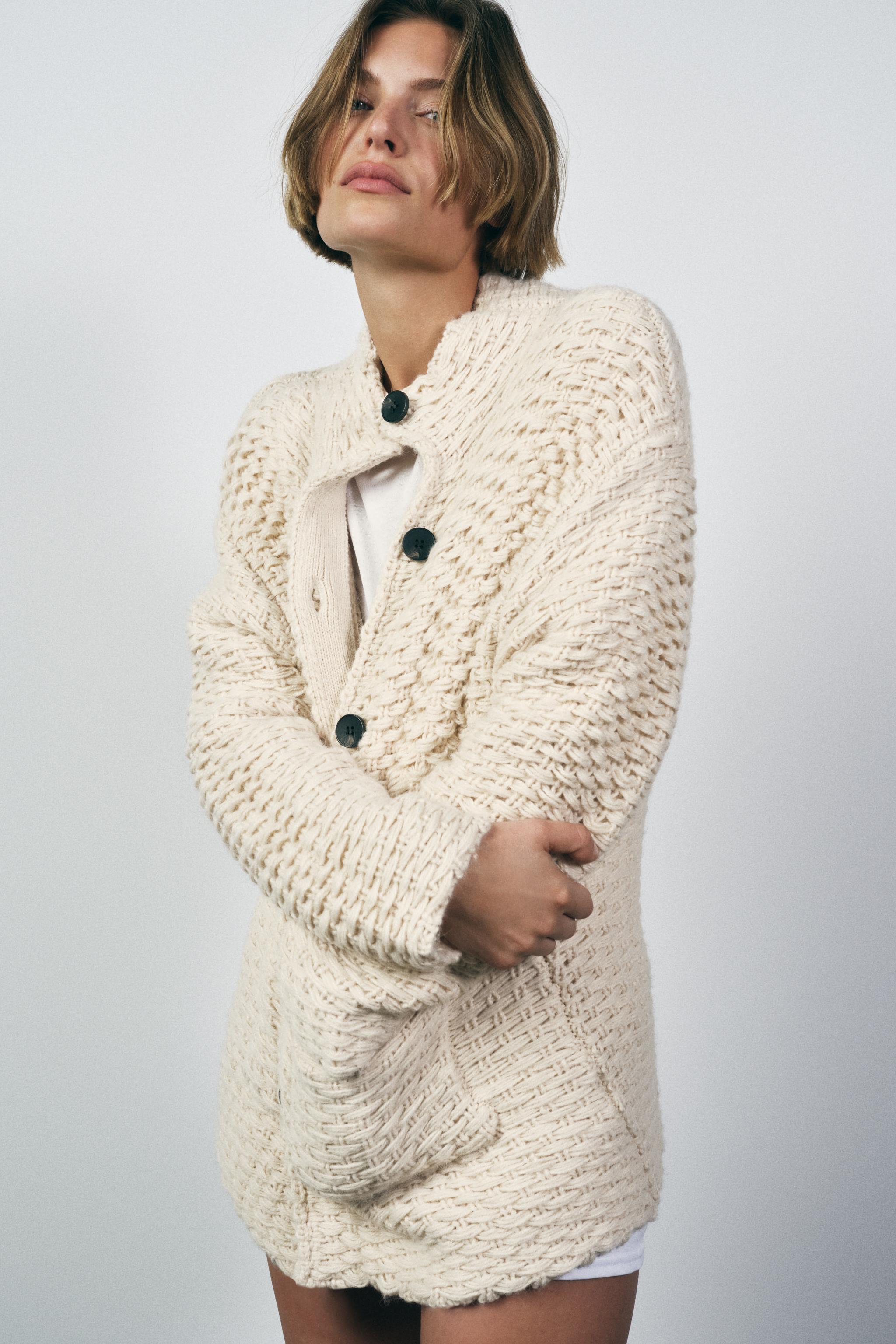 HIGH COLLAR KNIT COAT - Ecru | ZARA United States