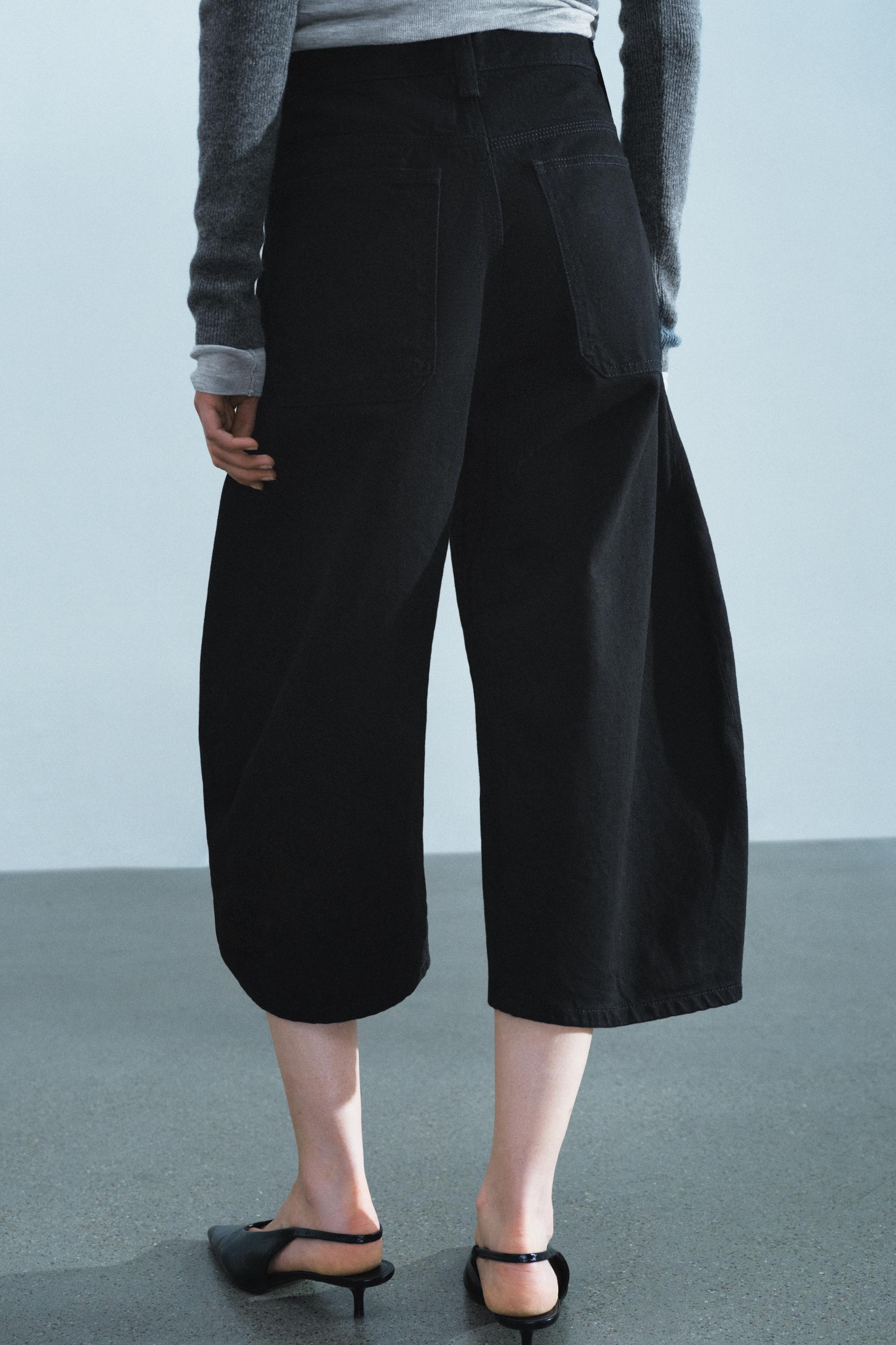 Zara ZW COLLECTION CARROT FIT ORTA BEL DENIM BERMUDA görsel 3