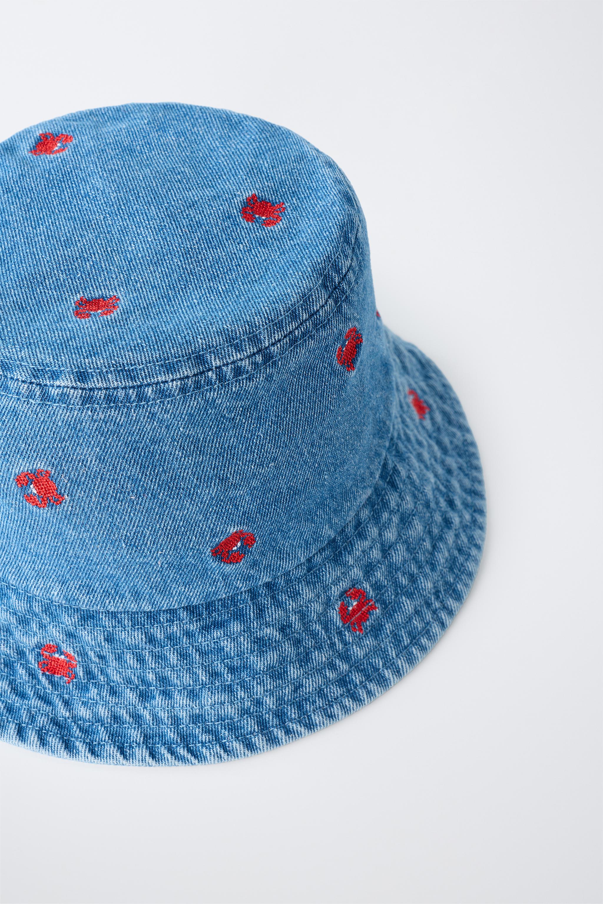EMBROIDERED CRAB DENIM BUCKET HAT - Blue | ZARA United States
