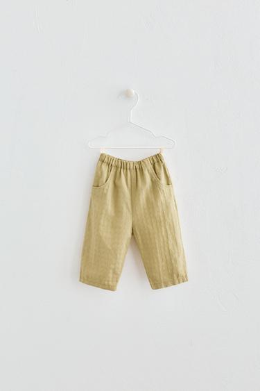 Zara EMBROIDERED STRAIGHT LEG PANTS - Olive green