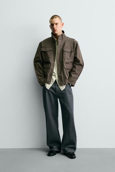 BOXY FIT COTTON CANVAS JACKET - Dark khaki by Zara - Image 0