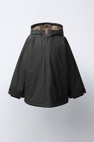 Zara 防潑水泰迪絨內襯雨衣 - 黑色