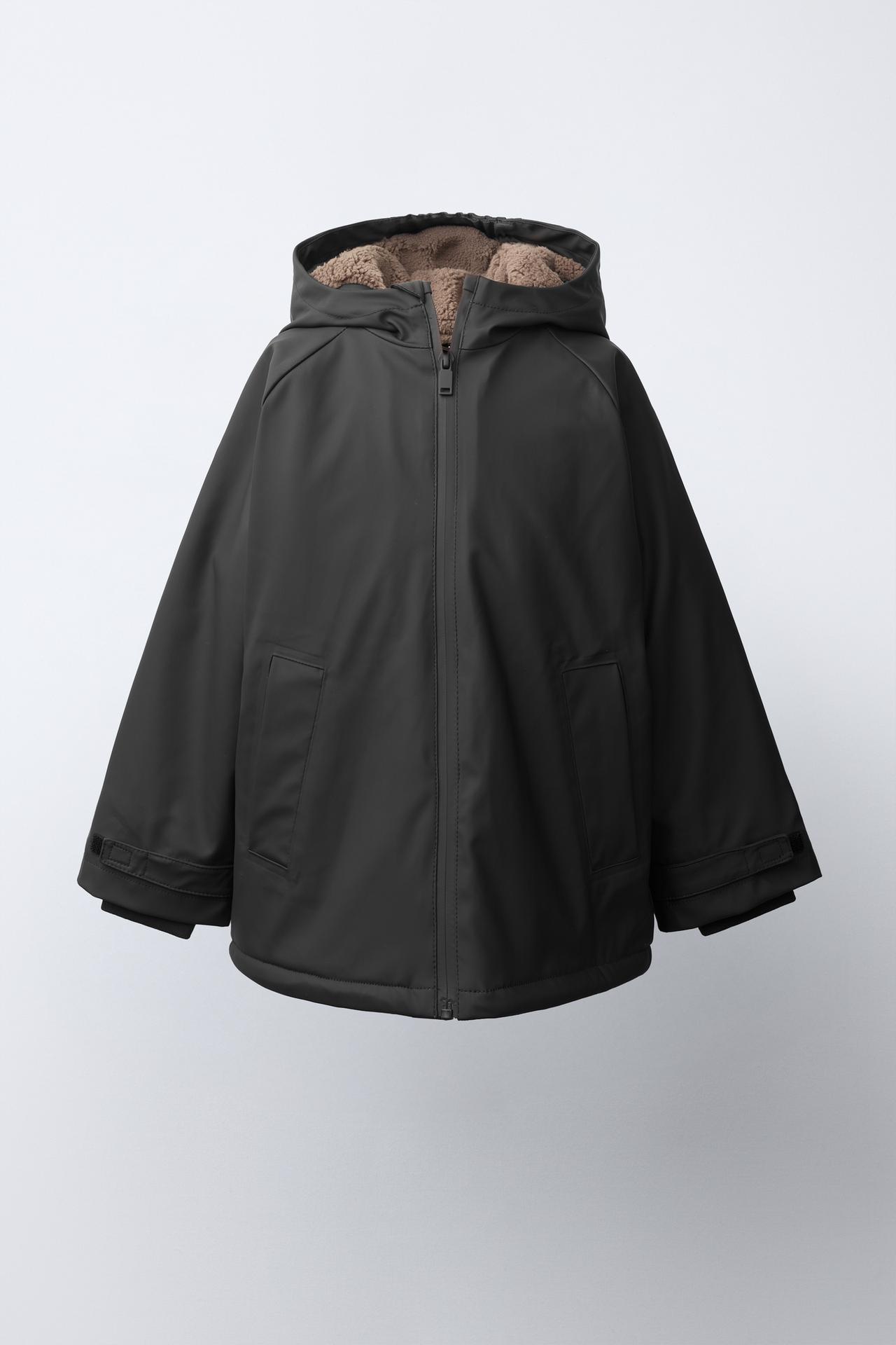 WATER-RESISTANT SHEARLING-LINED RAINCOAT — Black