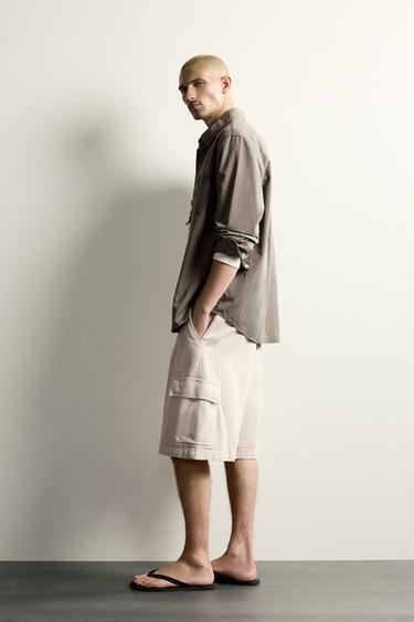 RELAXED FIT CARGO BERMUDA SHORTS WITH SEAM DETAIL - Stone by Zara
