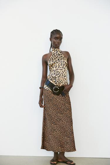 TOP HALTER SATINÉ NŒUD - Leopard de Zara - Image 0
