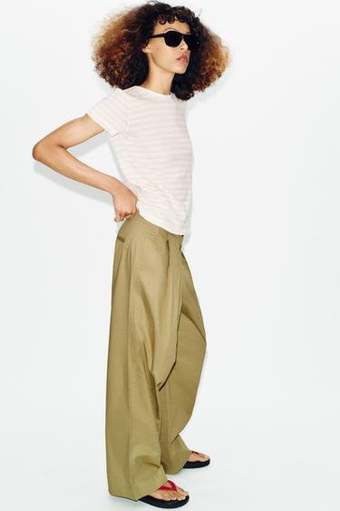 SHORT SLEEVE LINEN BLEND T-SHIRT - striped by Zara - Image 3