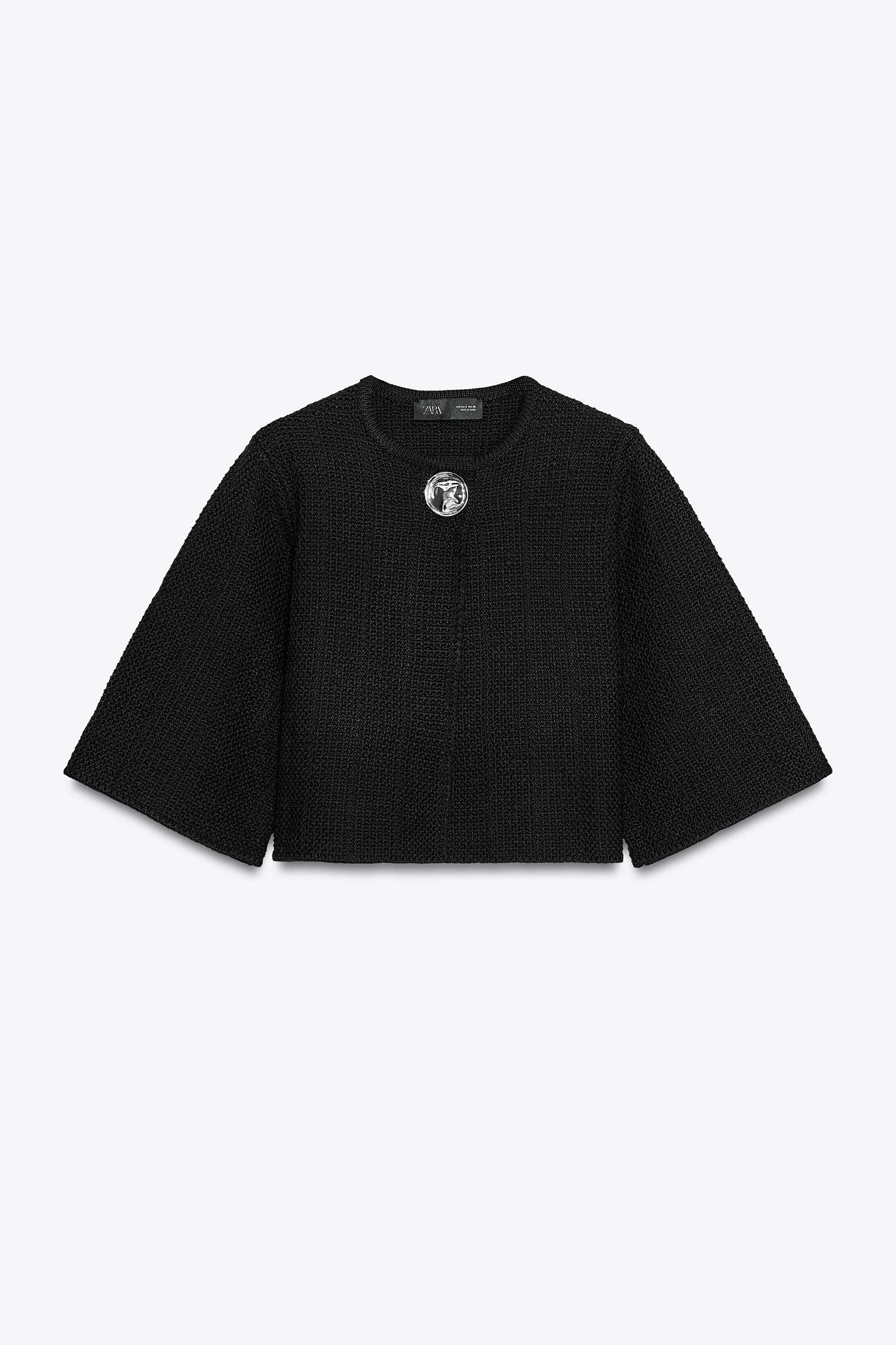 TEXTURED KNIT CARDIGAN WITH BUTTON Black ZARA India