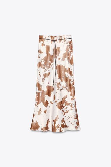 ANIMAL PRINT SATIN MIDI SKIRT - Brown / Ecru by Zara