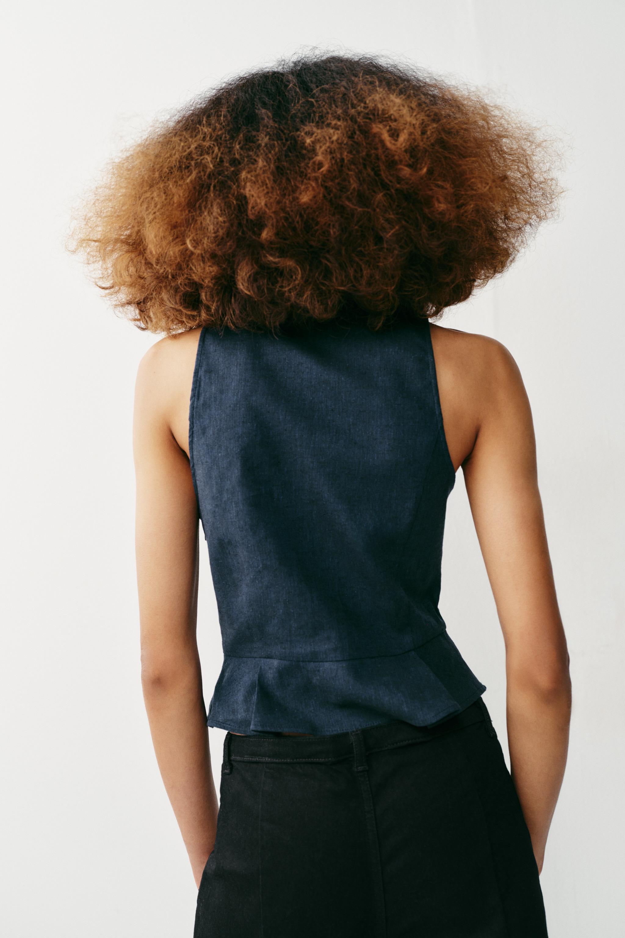 KETEN SÜSLÜ DÜĞMELİ PEPLUM TOP - İndigo | ZARA Türkiye / Turkey