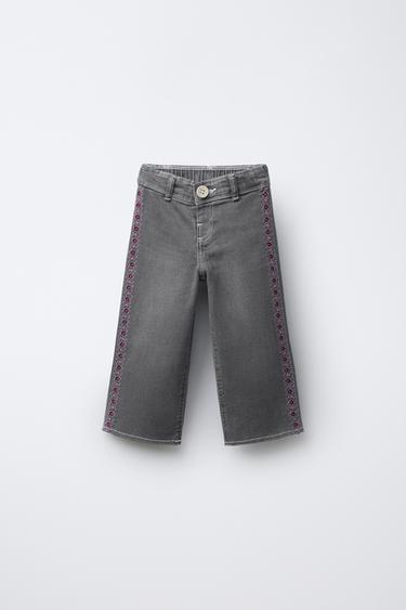 Zara EMBROIDERED FLORAL SAILOR JEANS - Gray - Image 0
