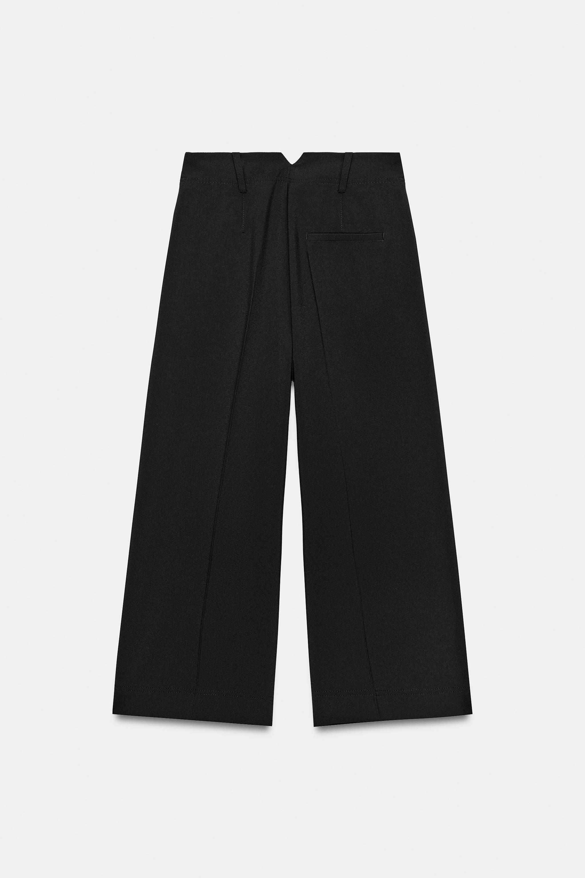 CROPPED WIDE-LEG TROUSERS — Black