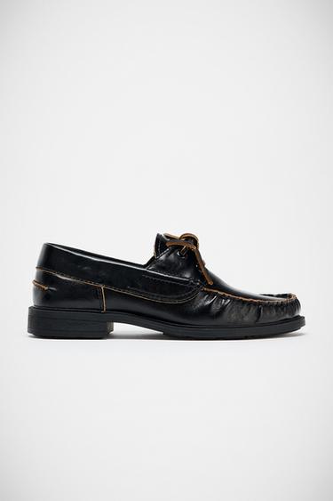 FLAT LEATHER DECK SHOES - Black by Zara