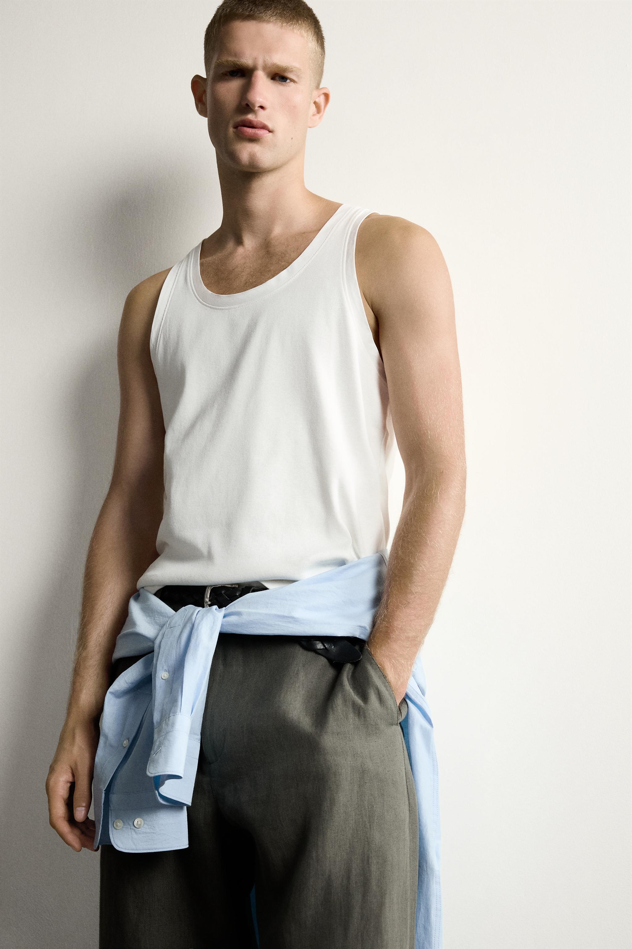Мужские топы Zara RIB TANK TOP WITH MATCHING TRIM — фото 5