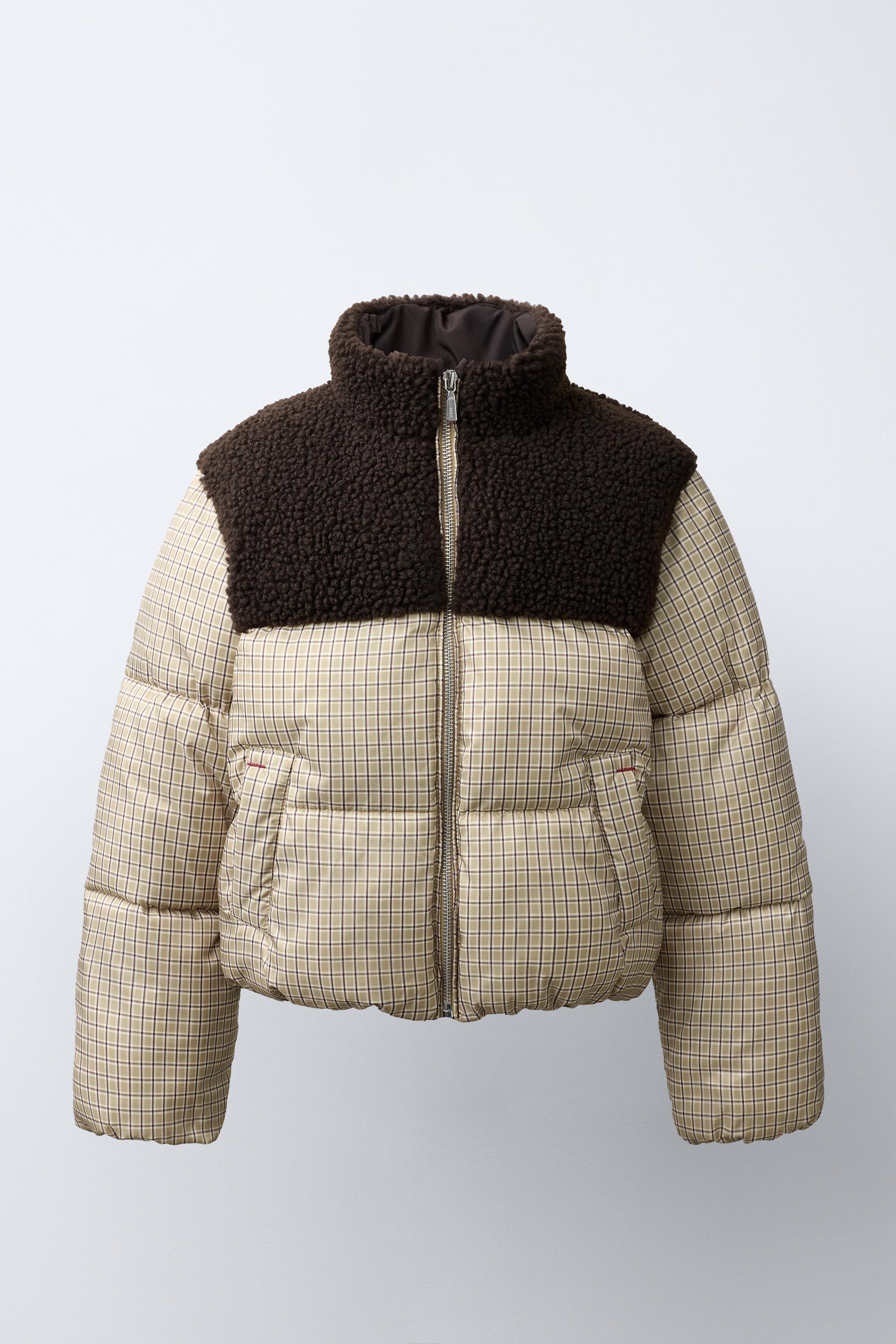 BLOUSON MATELASSÉ À CARREAUX ET FAUSSE FOURRURE