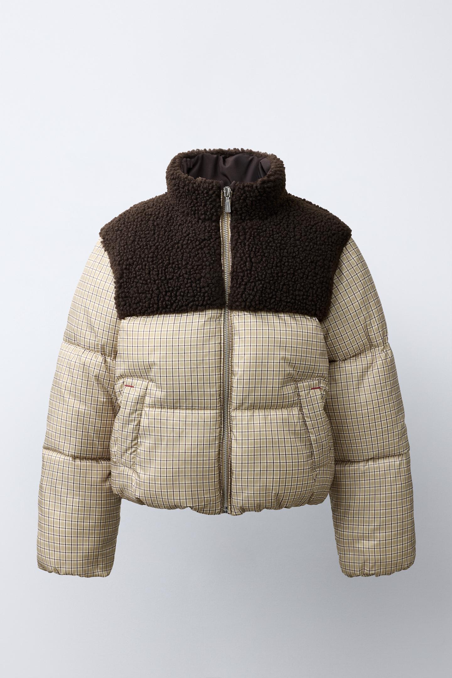 Детская куртка Zara Checked Faux Shearling Padded, цвет: Экрю / Коричневый — фото 1