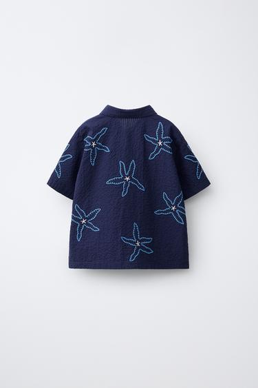 CHEMISE SEERSUCKER ÉTOILES BRODÉES - Bleu marine de Zara - Image 1