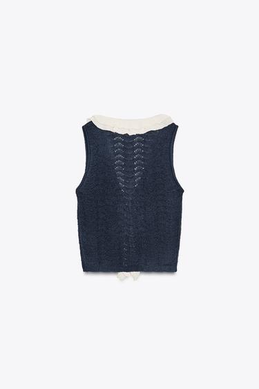 TOP VOLANTS CONTRASTE - Écru / Bleu marine de Zara - Image 3