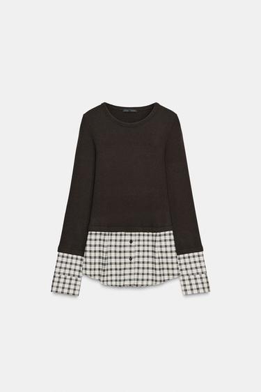 Zara CONTRASTING PLAID SHIRT - Brown