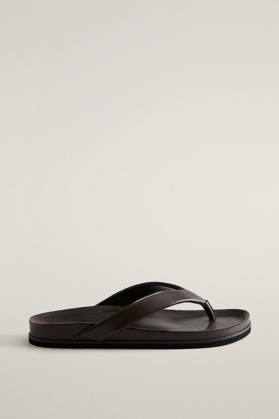 Zara LEATHER STRAPPY SANDALS - Chocolate Brown - Image 0
