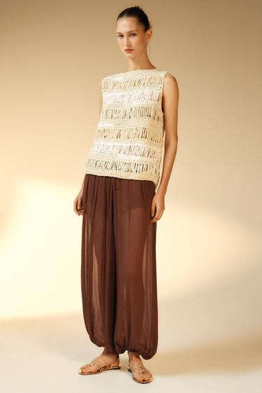 SLEEVELESS KNIT TOP WITH TIES - Light beige by Zara