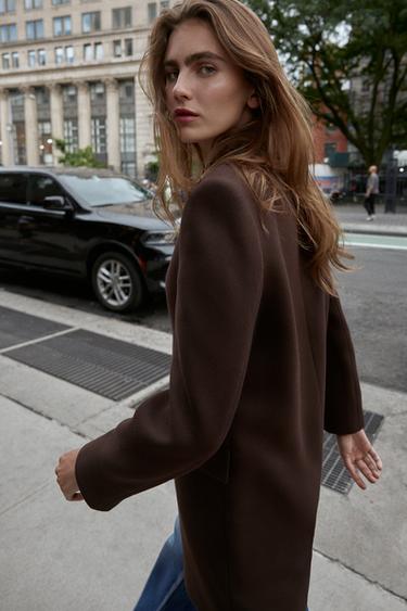 MANTEAU SANS COL ÉPAULETTES - Marron de Zara - Image 3