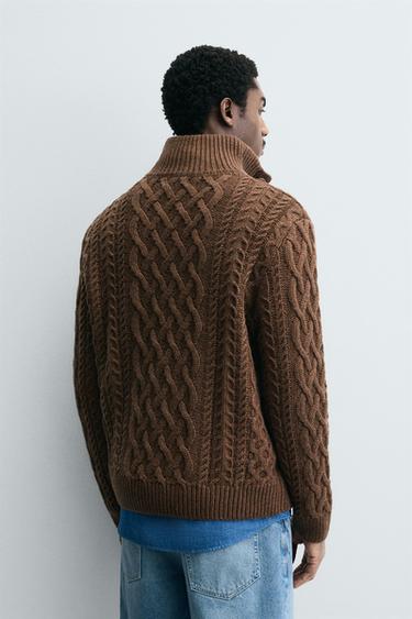 CABLE-KNIT BUTTON-UP JUMPER - Chocolate by Zara - Image 2