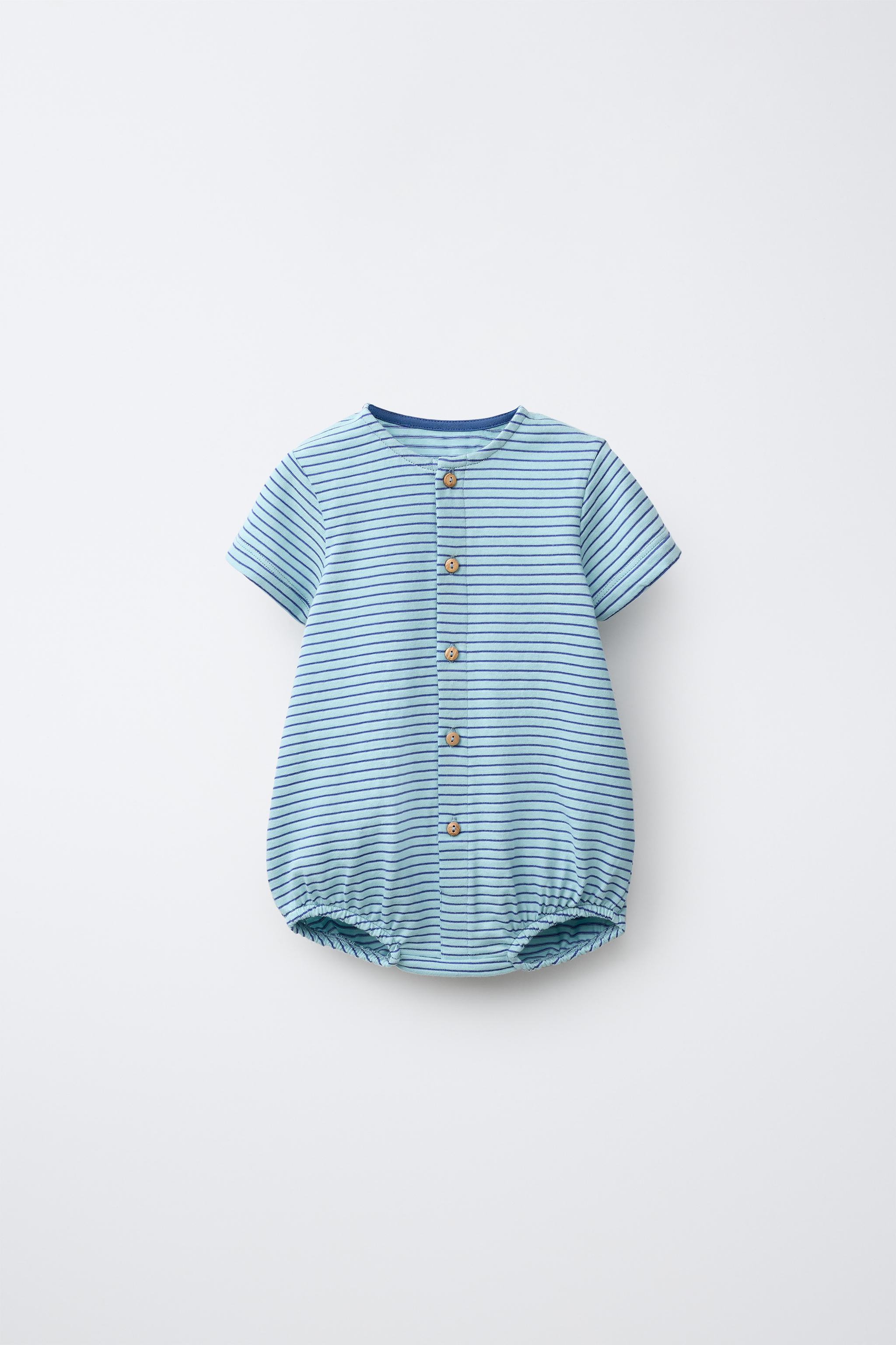 STRIPED ROMPER — Blue / White