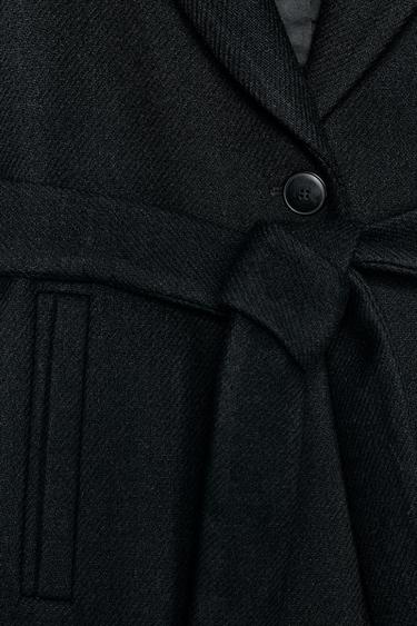 WOOL COAT WITH FAUX FUR COLLAR AND BELT - Black by Zara