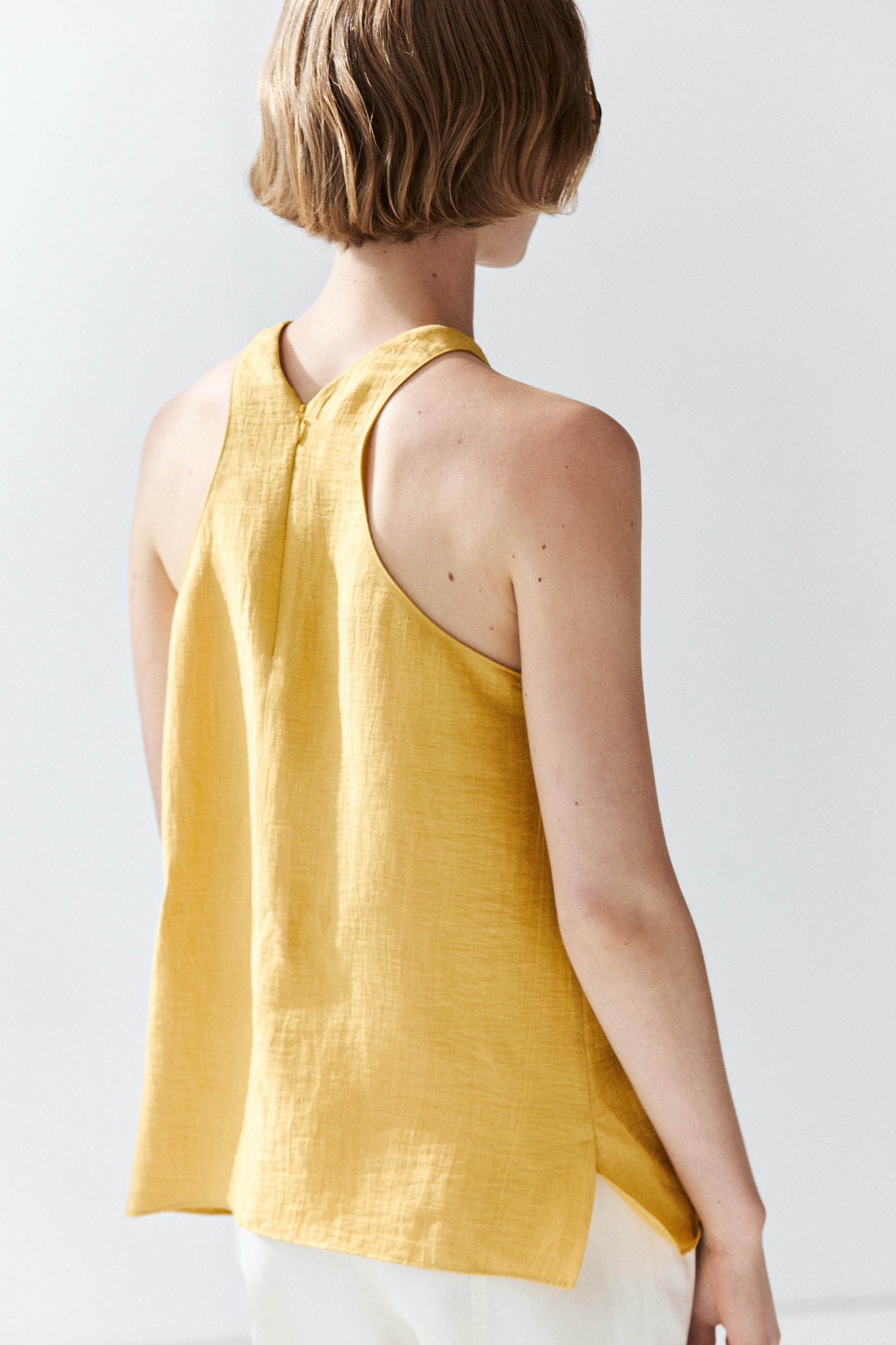 Linen blend halter top - Neon yellow | ZARA United States
