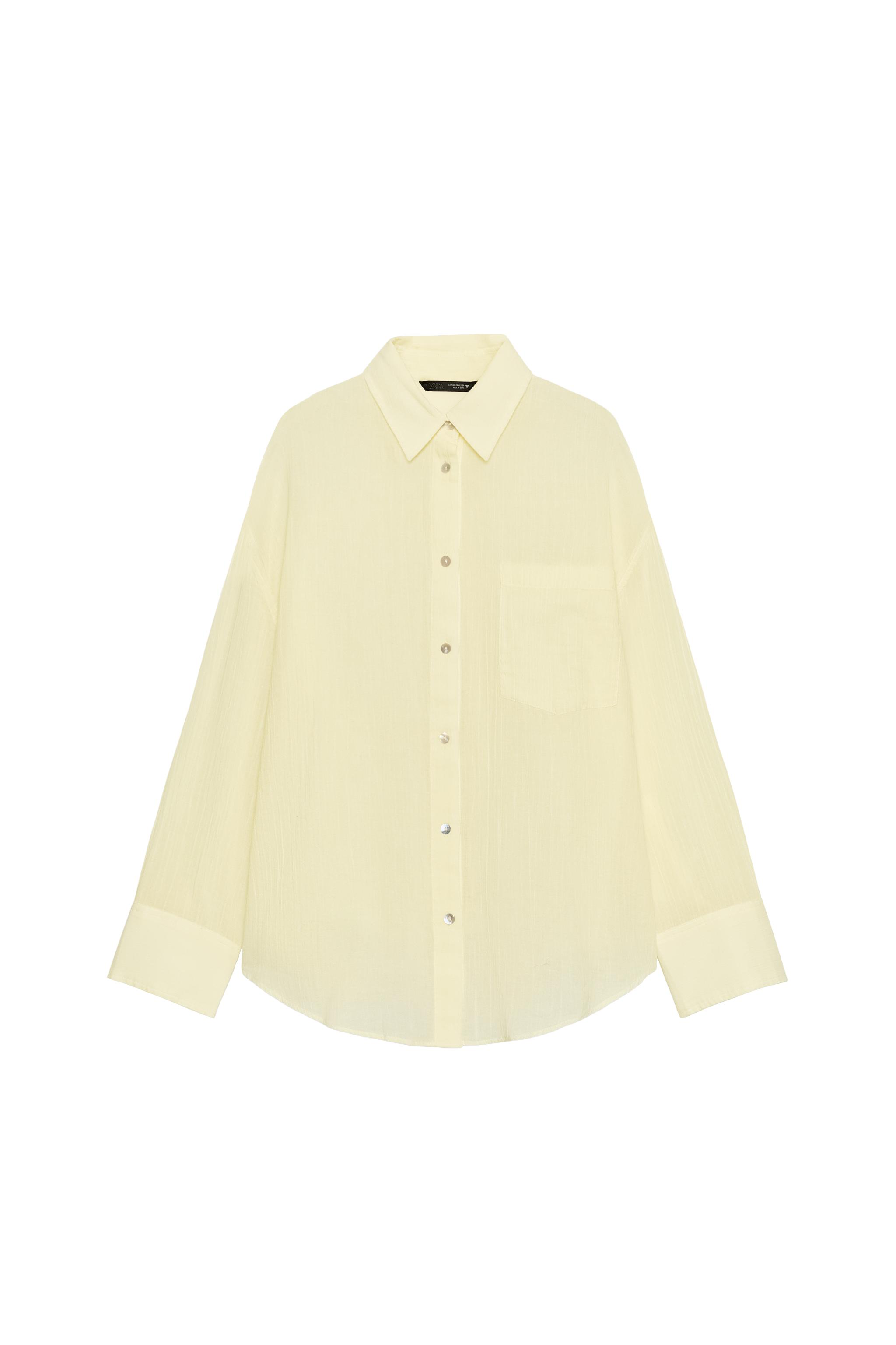 ポケット付きオーバーサイズガーゼシャツ - ライトイエロー | ZARA