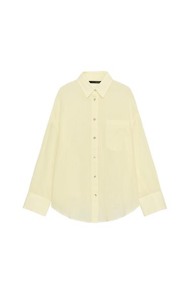 OVERSIZE GAUZE SHIRT WITH POCKET - Light yellow by Zara