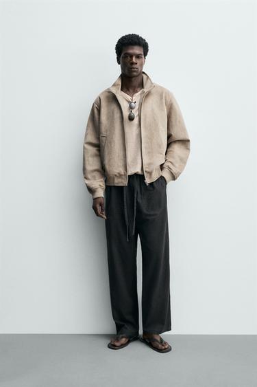 Zara REGULAR FIT FAUX SUEDE JACKET - Light gray