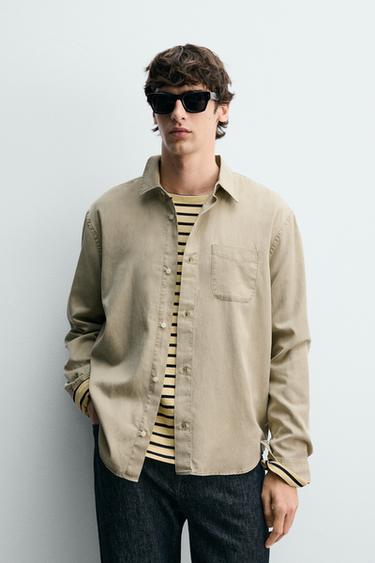 REGULAR FIT LYOCELL/COTTON SHIRT - Greenish by Zara