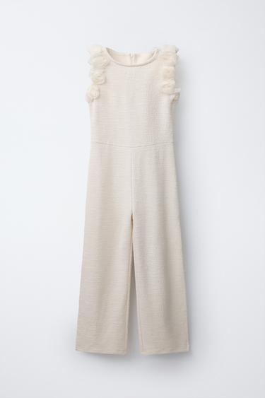 STRUCTURED TULLE FLORAL JUMPSUIT - Ecru by Zara - Image 0