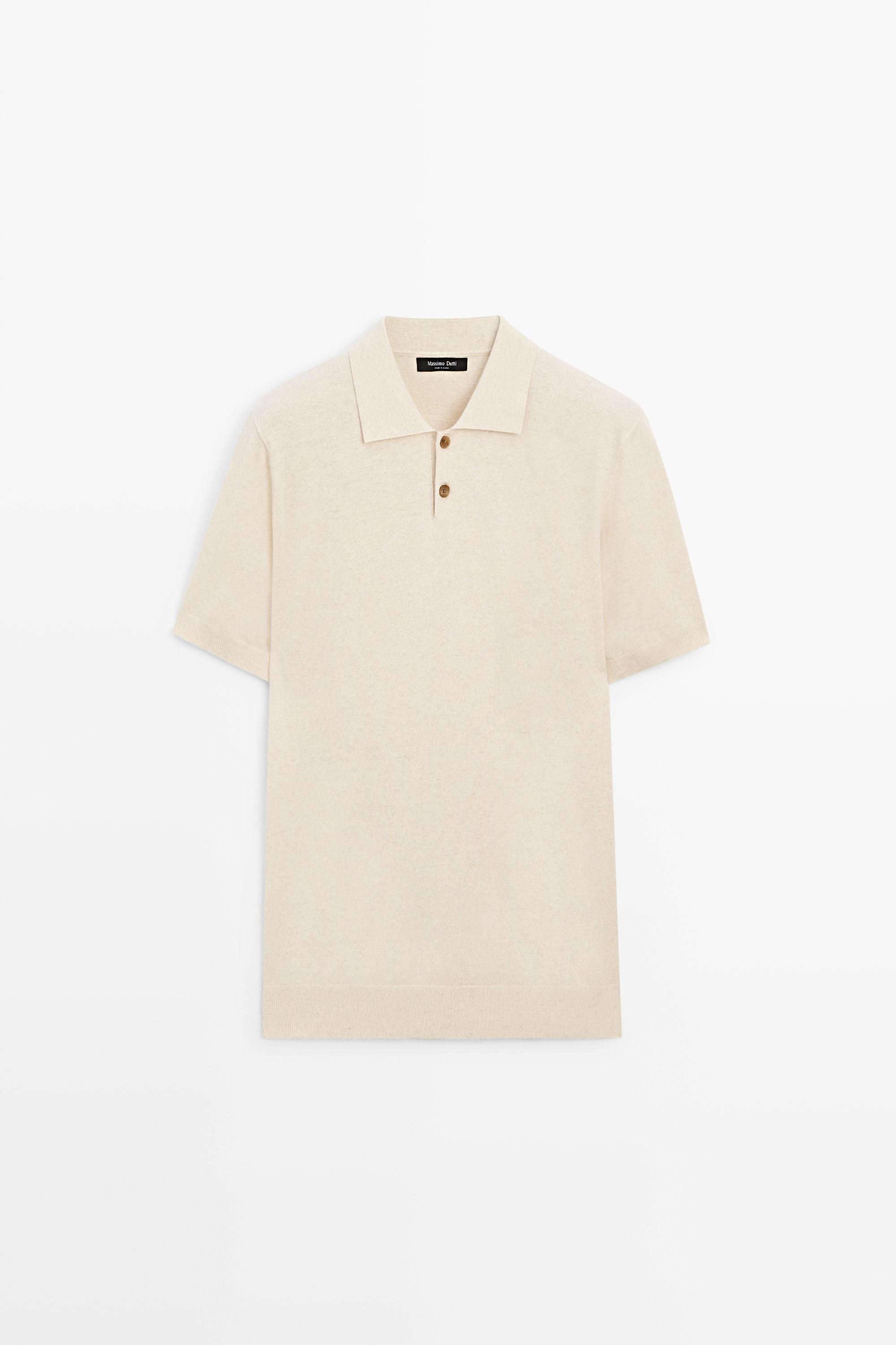 Cotton linen blend polo shirt — Ecru / Khaki
