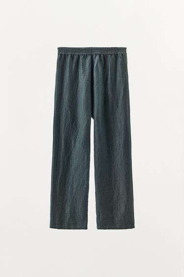 PANTALON AVEC LIN COUTURES CONTRASTE - Vert / Bleu de Zara - Image 6