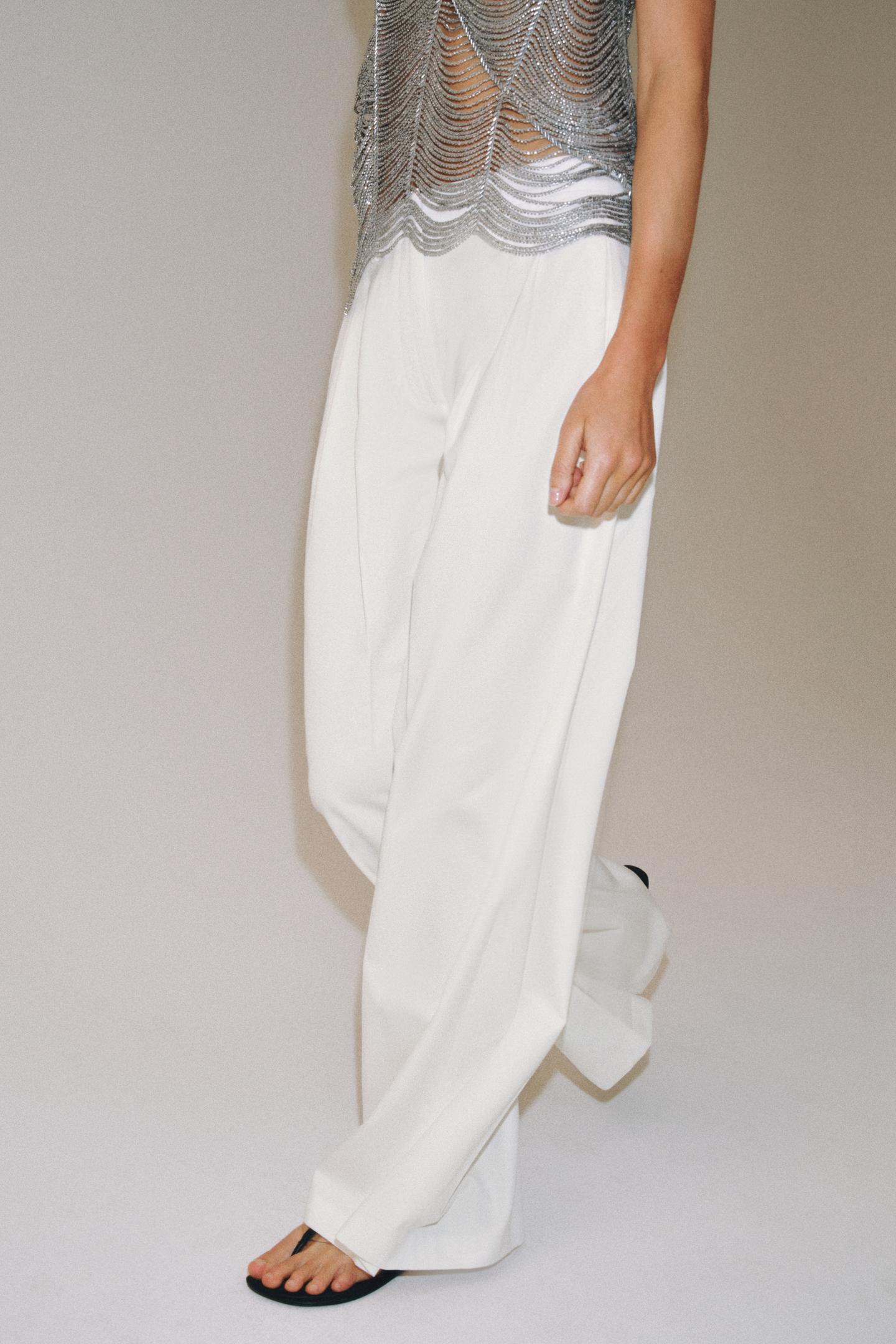 Женские брюки Zara ZW Collection Pleated Wide Leg, цвет: Белый — фото 2