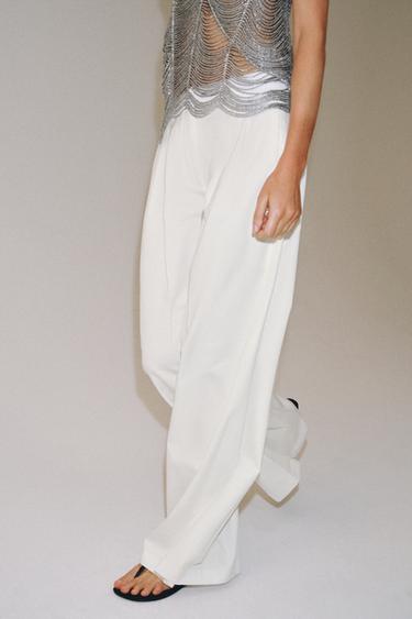 PANTALON WIDE LEG PLISSÉ ZW COLLECTION - Blanc de Zara - Image 1