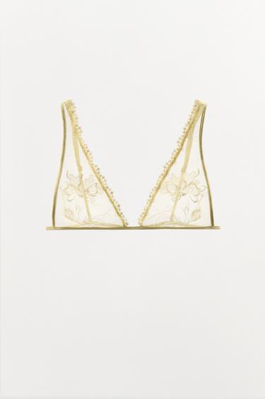 EMBROIDERED MESH TRIANGLE BRALETTE - Vanilla by Zara - Image 4