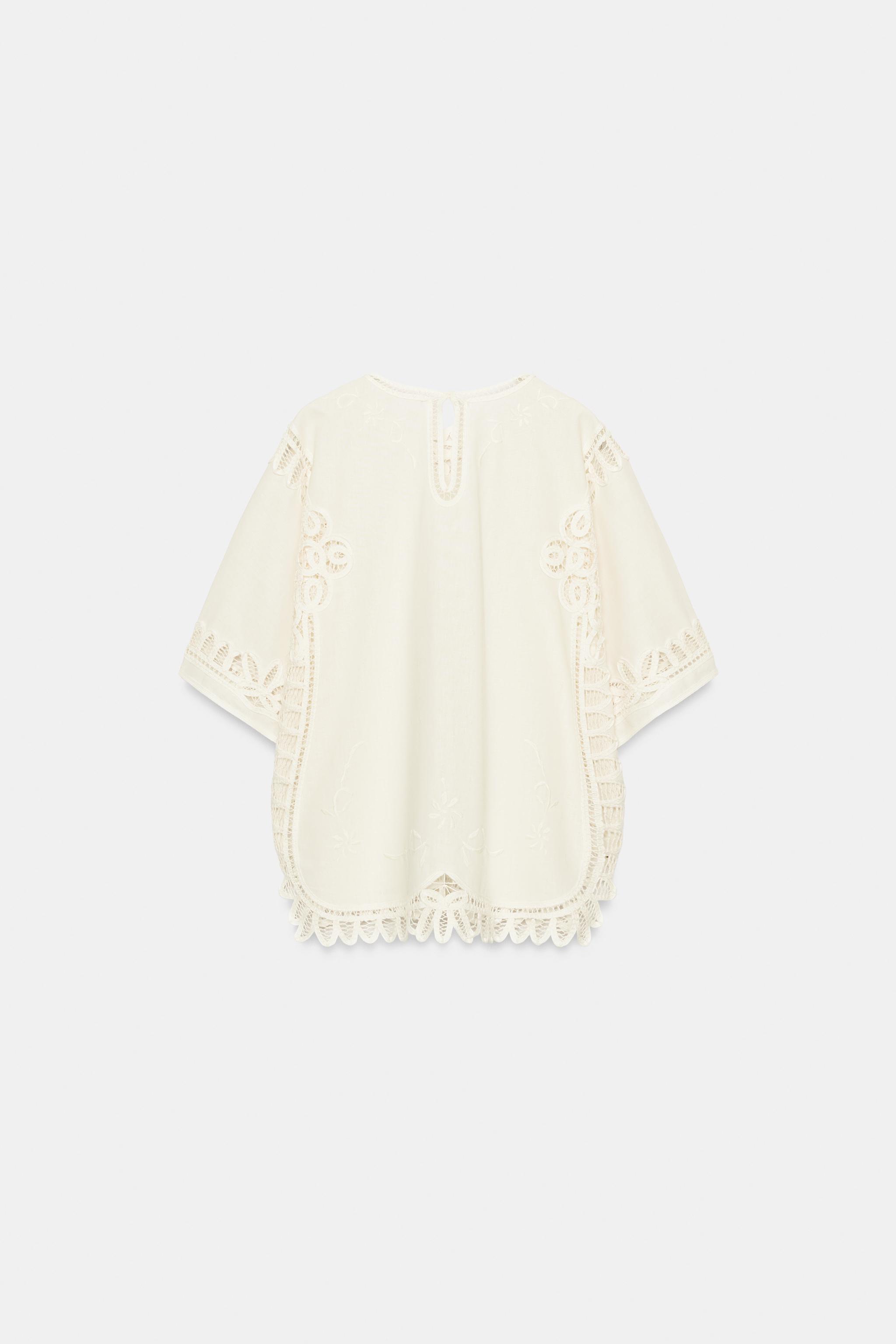 Женские блузки Zara LINEN BLEND EMBROIDERED BLOUSE ZW COLLECTION — фото 9