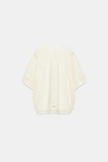BLOUSE BRODÉE EN LIN ZW COLLECTION - Écru de Zara - Image 8