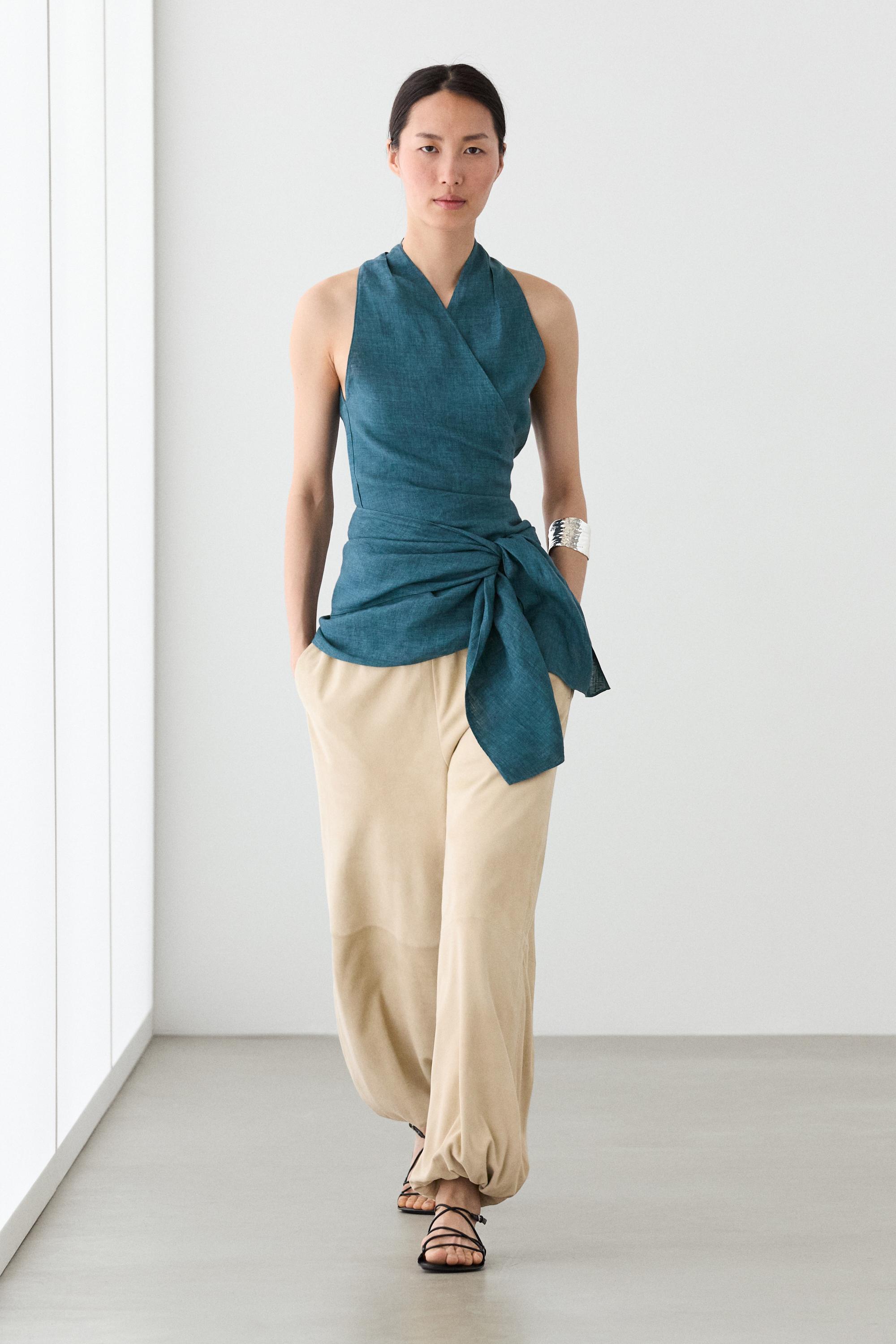 100% linen surplice top with tie detail