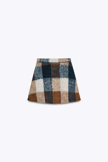 FALDA CORTA CUADROS SOFT - Azules de Zara