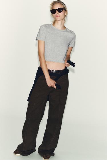 クロップド ストレッチ ＴシャツグレーマールZaraのクロップド ストレッチ Ｔシャツ - グレーマール 