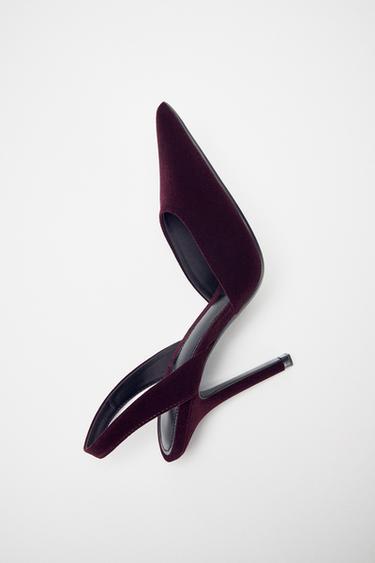 VELVET EFFECT HIGH-HEEL SLINGBACK SHOES - Burgundy Red by Zara