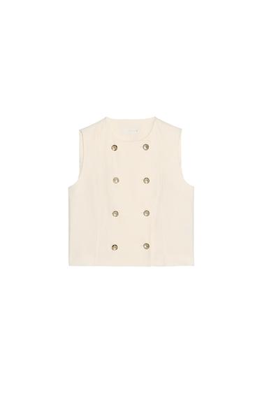 DOUBLE-BREASTED LINEN BLEND WAISTCOAT