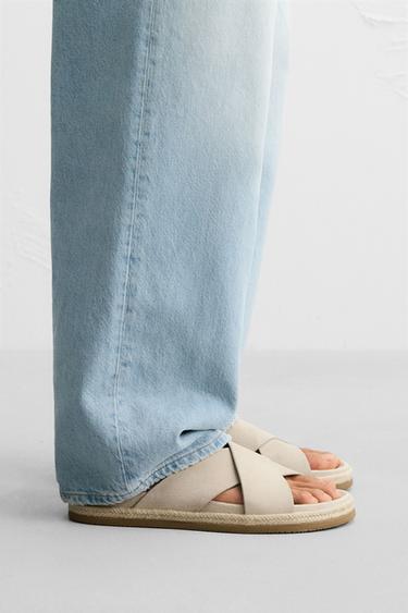 CROSSOVER LEATHER SANDALS - Ecru White by Zara - Image 0
